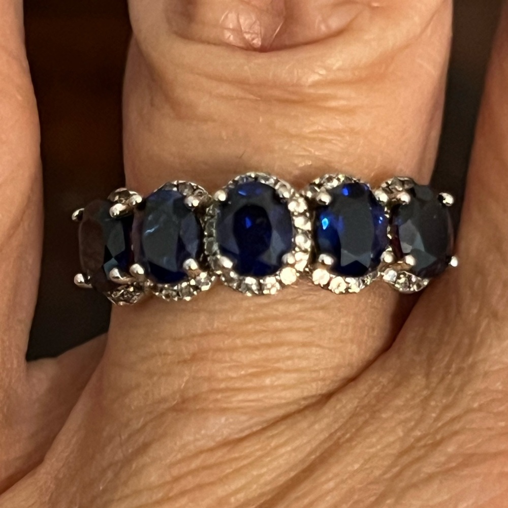 Lab Created Blue Sapphire Sterling Silver 5-Stone
Band